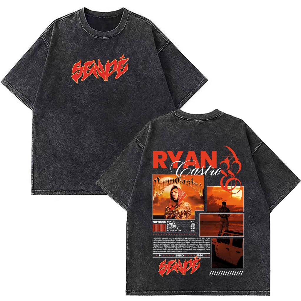 Rapper Ryan Castro Sende Latam Album Tour 2026 Magliette Stampate Unisex Unisex Hip Hop T Shirt Estive Cotone Ampio Vintage Lavate T-shirt