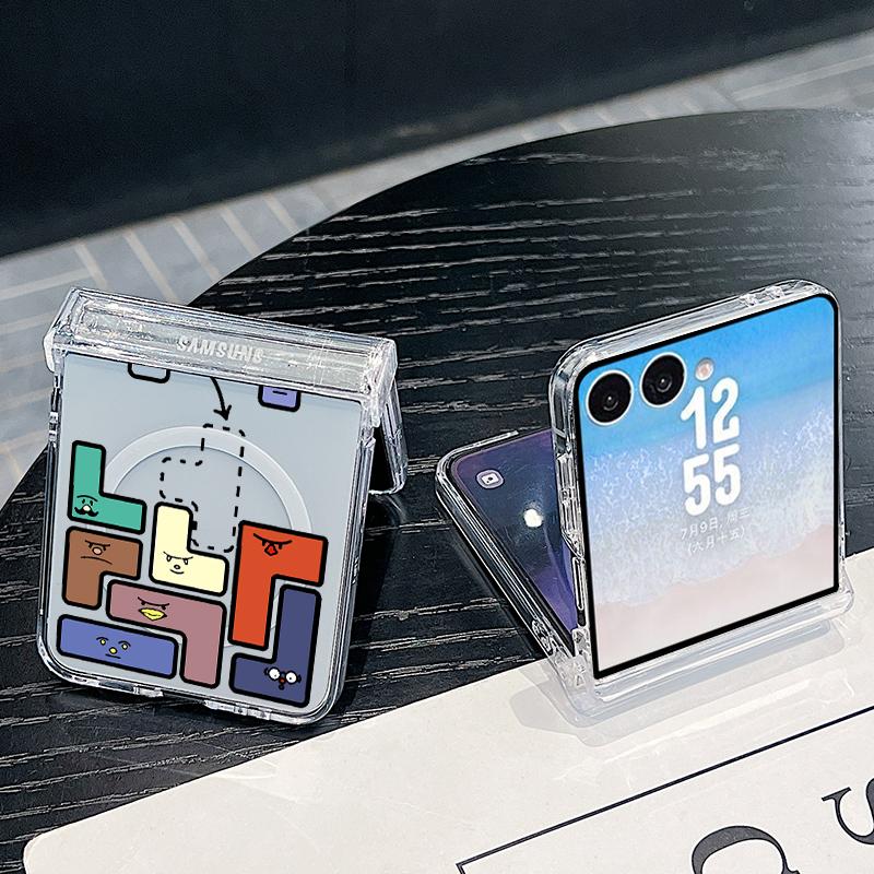 Colorful Blocks Spots Print Case For Samsung Z FlIP 7 FE 6 5 Magnetic Hinged Folding Phone Cover For Galaxy Z Flip7 Flip6 Flip5