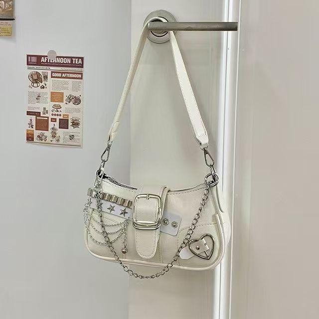 Fashi Hot Girls Square Shoulder Bags Retro Rivet Star Women's Underarm Bag Sweet Pu Leather Female Chain Handbags Pink Purse
