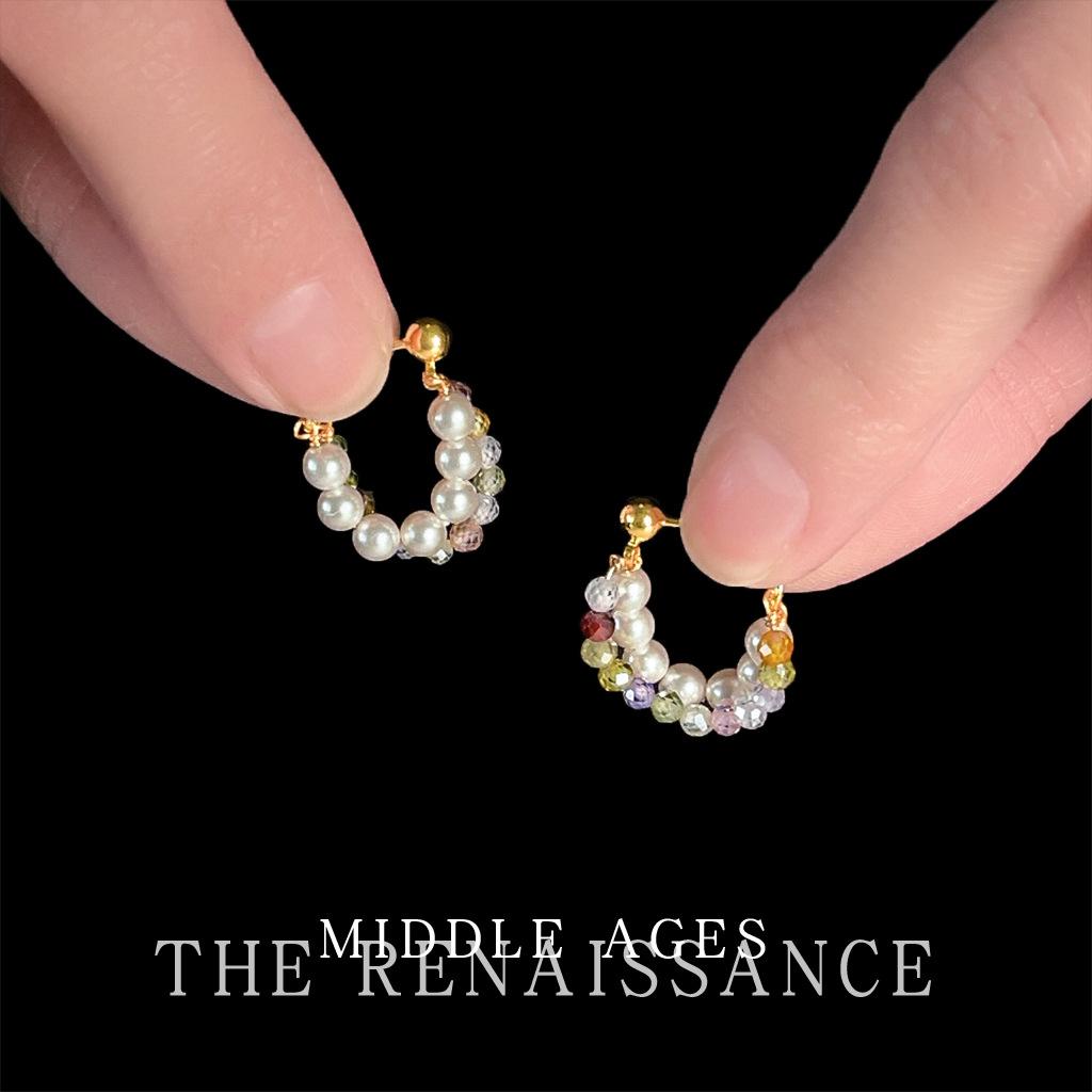 Zircon pearl stud earrings light luxury sweet small fresh earrings spring