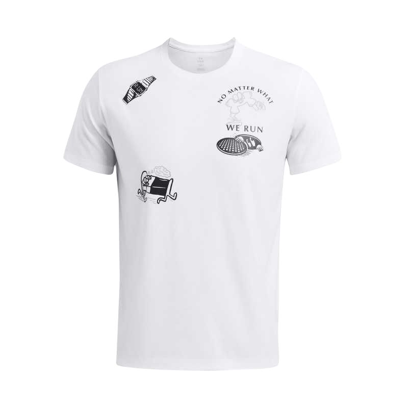 

Under Armour Футболка с коротким рукавом и круглым вырезом с принтом в виде мультяшных букв, мужская, белая 1383414-100