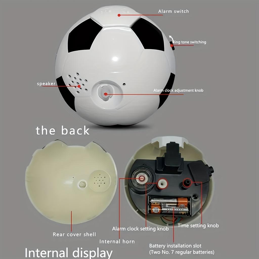1pc Soccer-Themed Alarm Clock with Vibrant Soccer Ball Design - Sporty White ABS Plastic, Battery-Powered, Alarm & Music Ringtones
