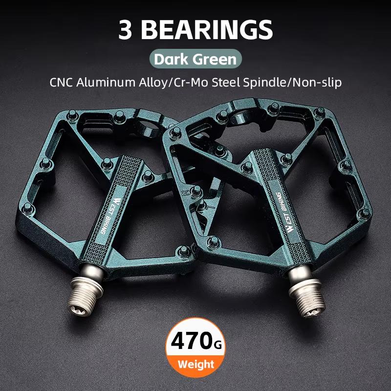 WEST BIKING Aluminum Alloy Bicycle Pedals Double DU Bearing 3 Perrin Chromium-molybdenum Steel Shafts MTB Road Bike Accessories