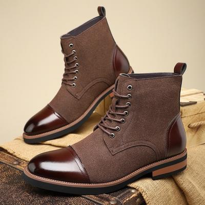 Fashion Motorcycle Cowboy Boots New Leather High Top Male Shoes Fashion Designer Men Ankle Boots Men Classic Winter Plush Snow Boots