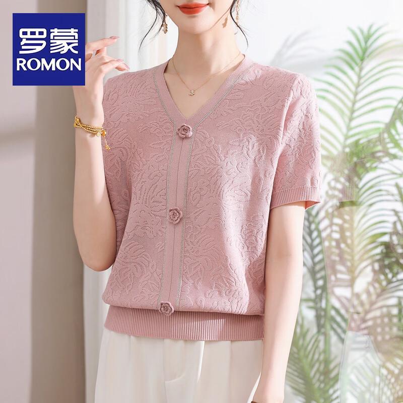 ROMON Women s Summer Knit V-Neck T-Shirt XL