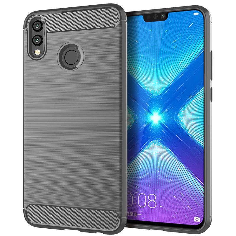 Matt silikondeksel til Honor 8X TPU Støtsikkert Karbonfiber Mykt Bakdeksel til honor 8x Huawey Antistøt frostet deksel