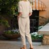2 Pcs/Set Women Top Pants Set Round Neck Solid Color Short Sleeves T-shirt Lace-up