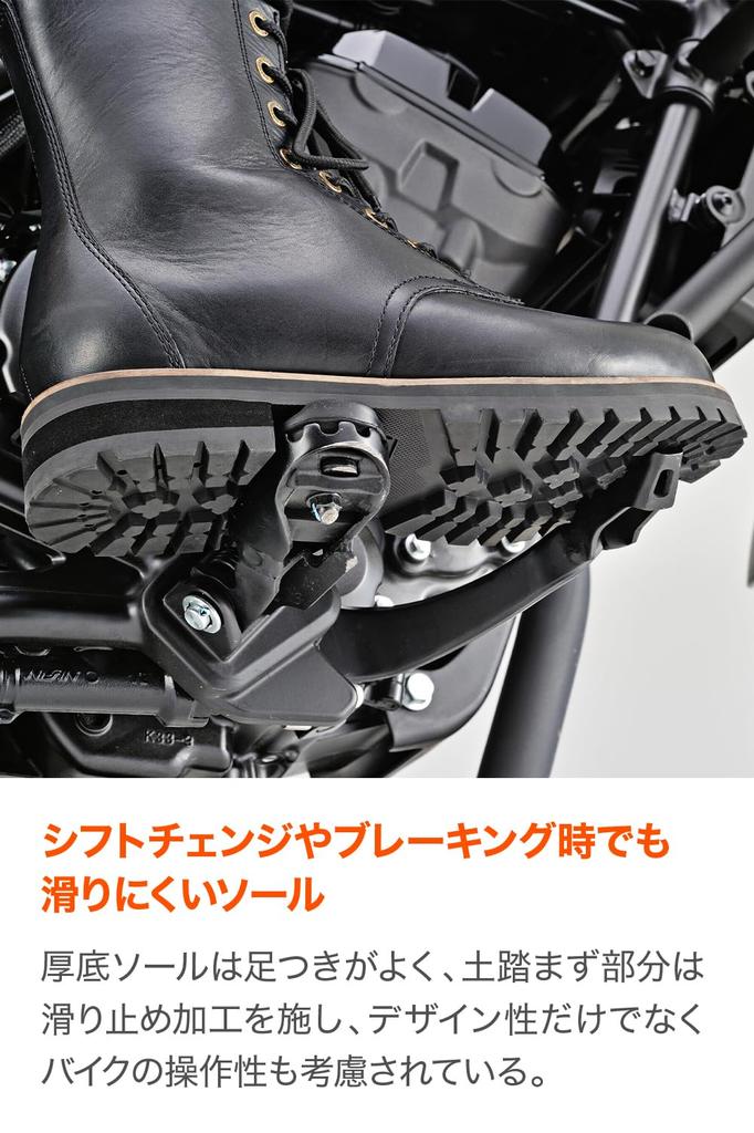 Daytona Motorcycle Riding Genuine Leather with Shift Pad and Side Size 26329 Boots, Mid-Length (Full Grain) Built-in Zipper, HBS-007, Black, 27.0cm