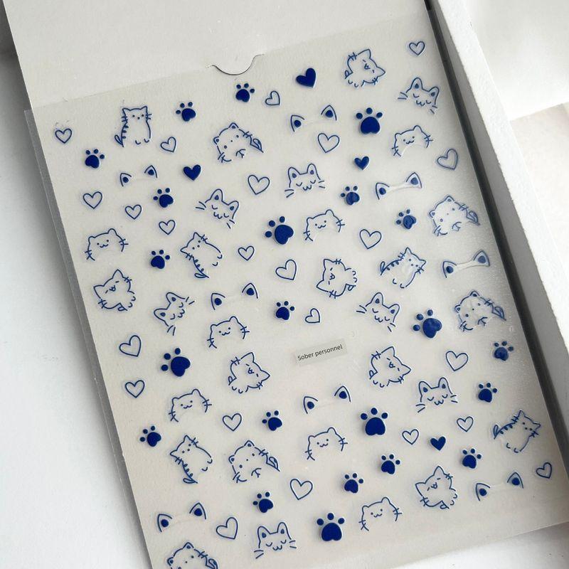 

Сдержанный животный узор для персонала Наклейки для ногтей для мальчиков и девочек One Blue Kitten (sticker only)