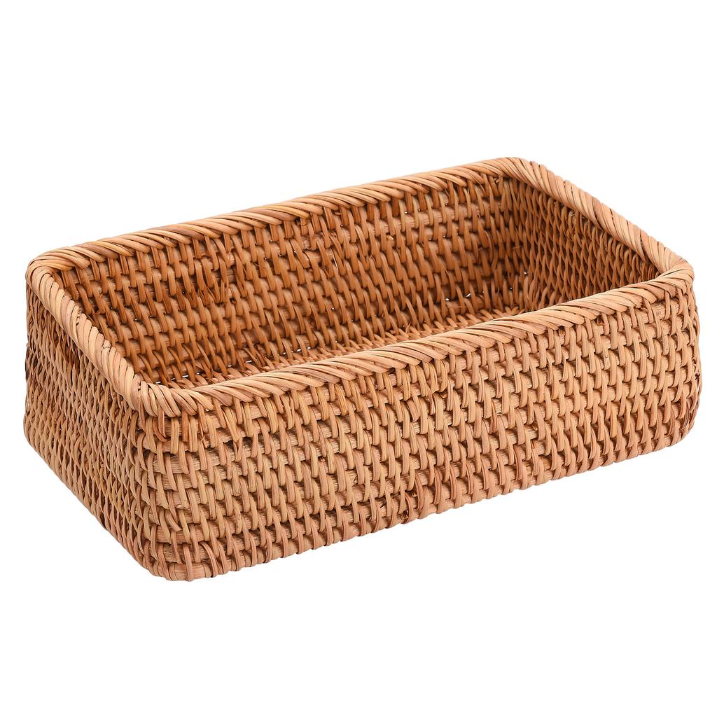 Rattan Aufbewahrungskorb Handgewebter Rechteckiger Obstservierkorb für Küchentheke Wohnzimmer