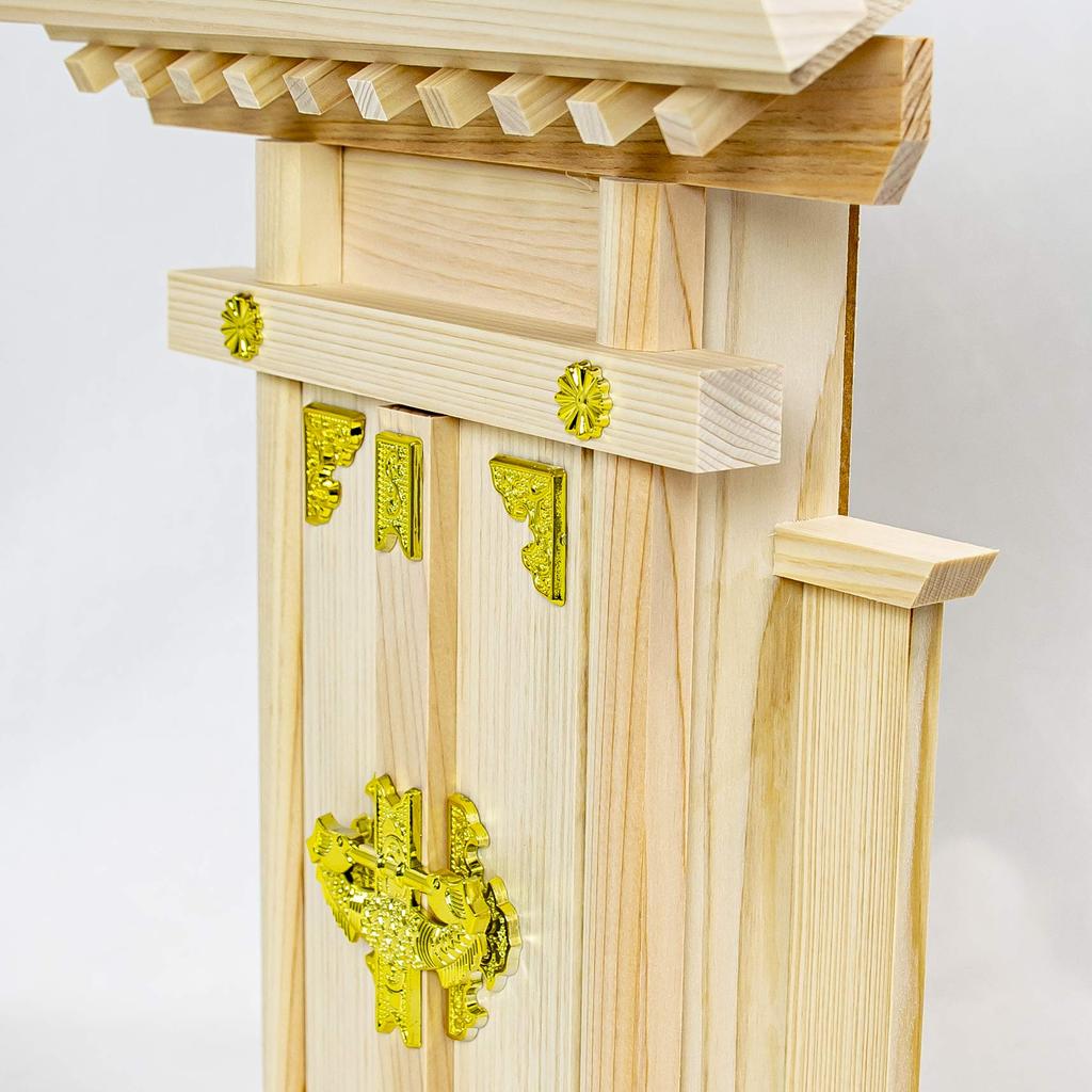 Fitpost Shinto Shrine with Sleeves, Made In Japan, 820329, Natural, Approx. 27 X 7 X 35cm (H), (Sacred Talisman Fits) Approx. 27 X 9cm (L X W)