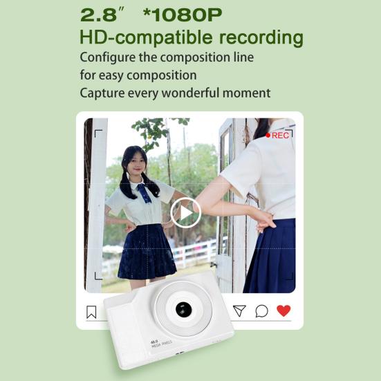 48MP digitální fotoaparát s LED přisvětlením 180stupňově výklopný displej Kompaktní design Přenosný fotoaparát Vlogging rekordér