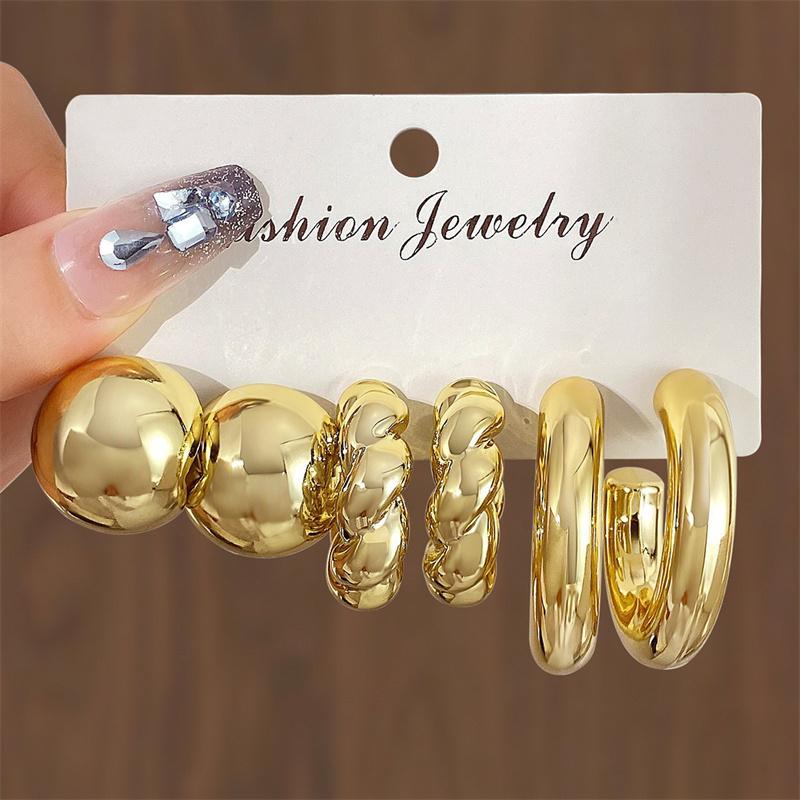 New Trendy Gold Color Twisted C Shape Tear Drop Earrings Set For Women Fashion Metal Geometric Circle Earrings Jewelry Gifts