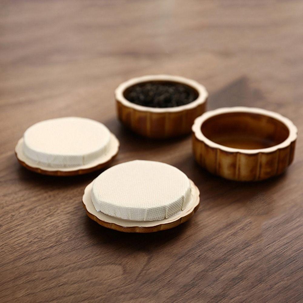 Creative Ceramic Tea Storage Container Antique Simulation Mooncake Shape Tea Jar with Lid Round Small Storage Box Kitchen