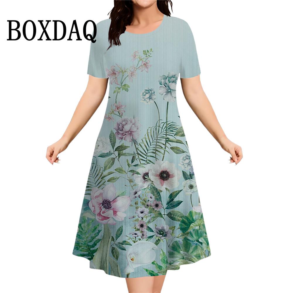 3D Butterfly Flowers Print Women's Dresses Summer Short Sleeve Clothing Casual Female Dress Retro Loose Plus Size Dress 2026 9XL