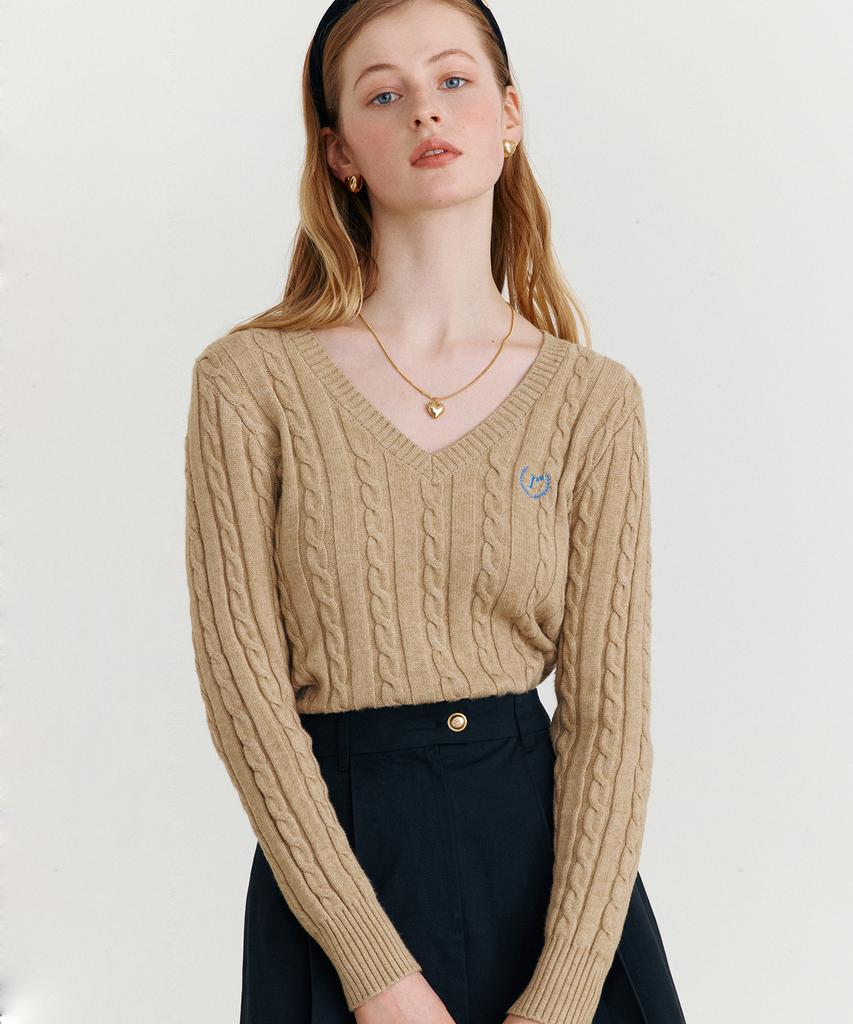 ROLAROLA Rola V Neck Cable Knit Beige