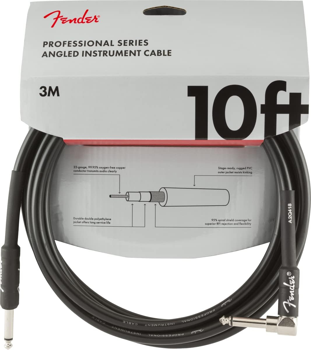 

Fender Professional Series Instrument Black Cable, Straight-Angle, 10 , чорний