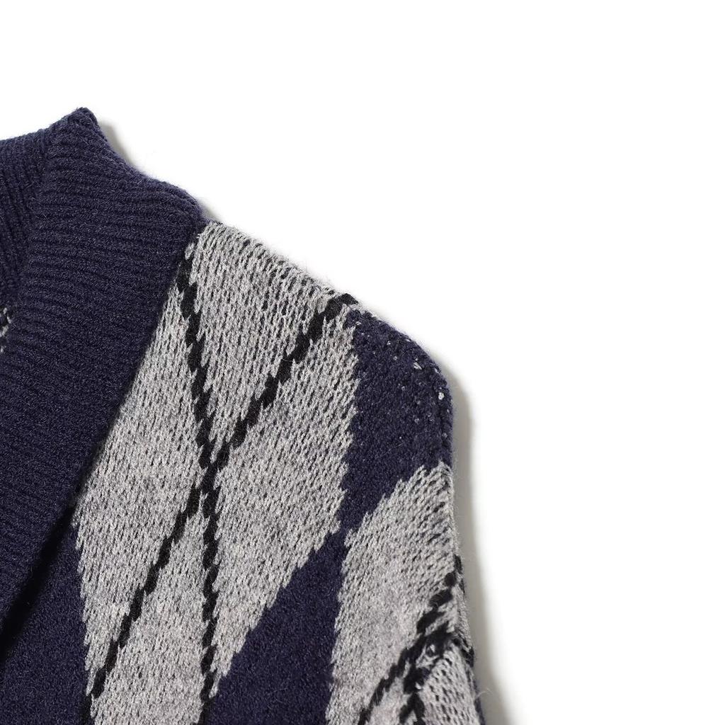 Style Women'S Clothing, College Style Temperament Versatile Slim Rhombus Plaid Knitted Sweater Jacket