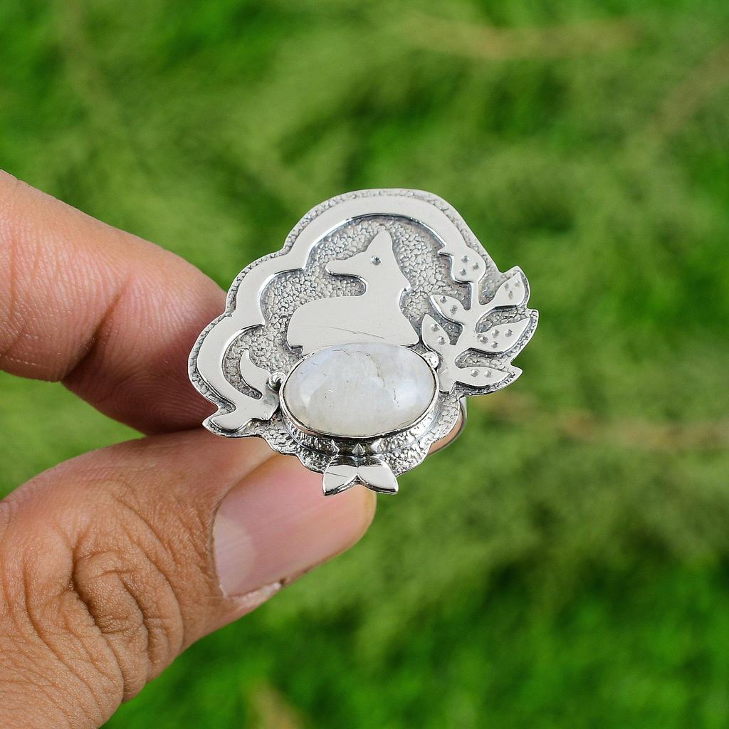 Rainbow Moonstone Gemstone Elegant Ethnic Handcrafted Promise Ring 925 Silver