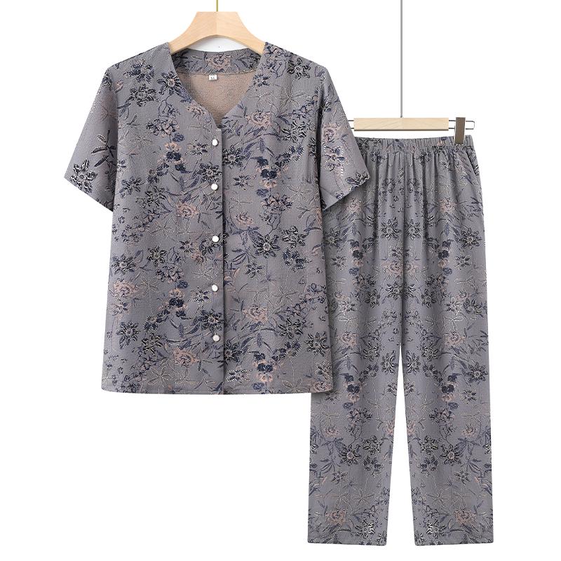 

Summer 2025 Plus Size Two-Piece Cardigan and T-Shirt Set for Middle-Aged and Elderly Women - Short Sleeve 3XL (around 115-130 lbs)