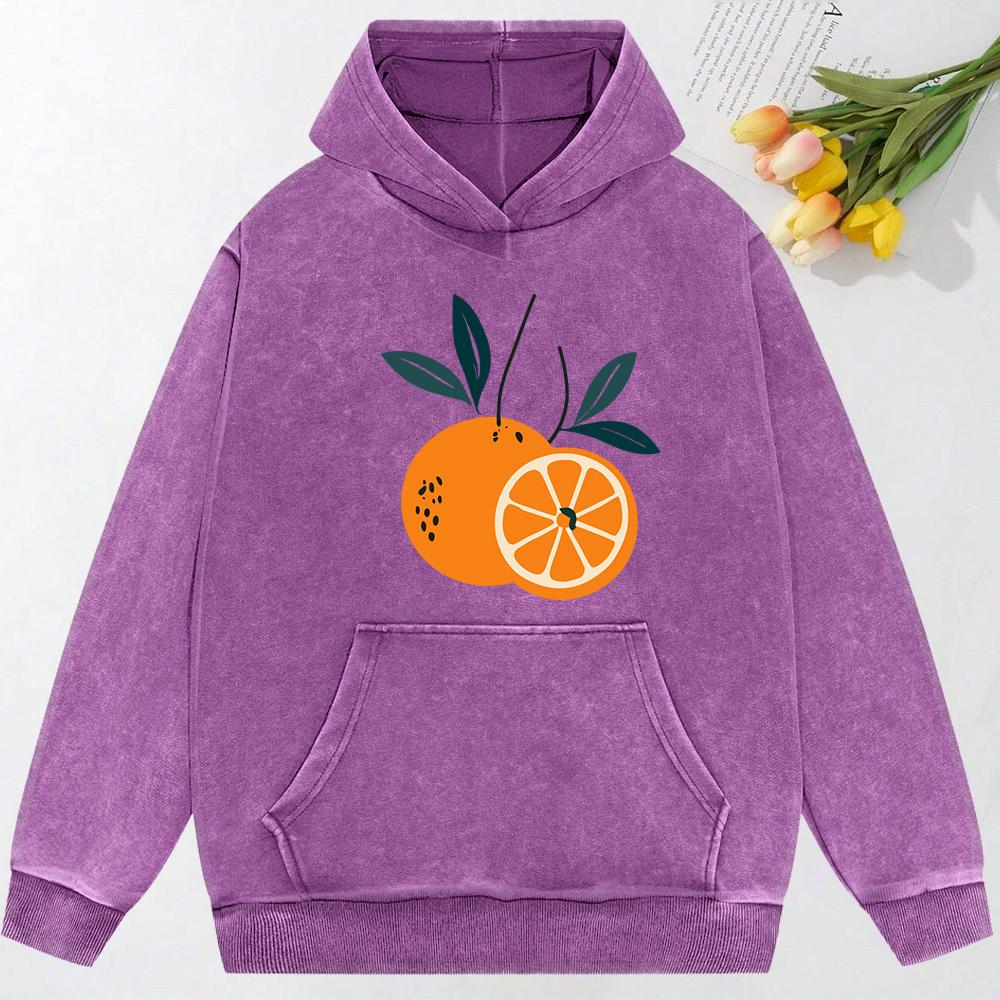 Delicious Orange Pattern  Print Women Snow Wash Hoodies Fashion Oversize Top Sportswears All-Match Cotton Hoody