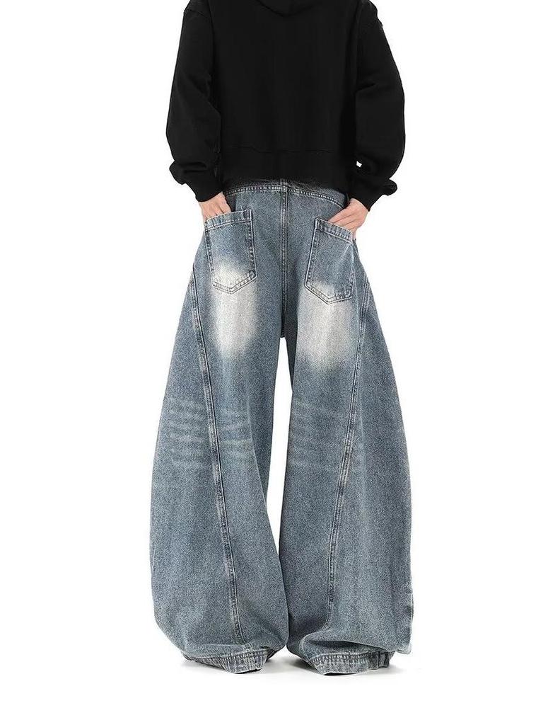 2025 Men's Retro Loose Straight-Leg Jeans - Trendy, Versatile, Casual Blue Wide-Leg Pants