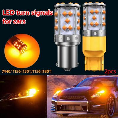 2pcs 7440/ 1156 150°/1156 180° LED Bulbs For Cars Turn Signal Lights Orange Amber Brake Light, Daytime Running Light