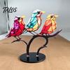 Decorative Accents for Coffee Table Acrylic Birds On Branch Desktop Ornament, Colorful Stained Glass Style Bird Lifelike Hummingbird Sculptures