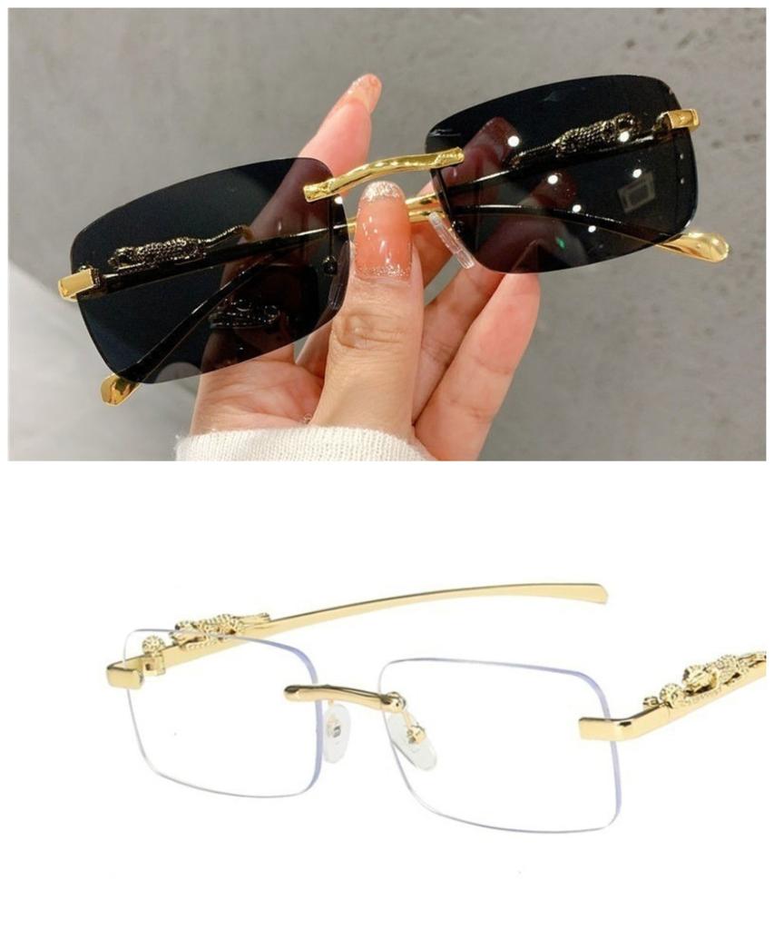 Retro Koreańskie Okulary Przeciwsłoneczne Nadmorskie Cheetah Dekoracyjne Bezramkowe Okulary Anti UV400 Gradientowe Soczewki Eleganckie
