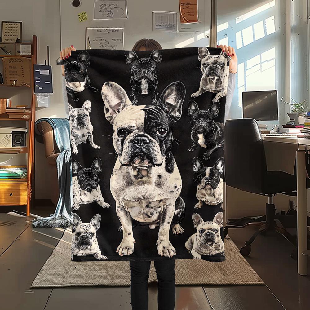 1Pc Bulldog Doberman Print Flannel Blanket, High Quality Comfortable for All Seasons, Home Decor, Warmth and Comfort, Perfect for Christmas Gifts