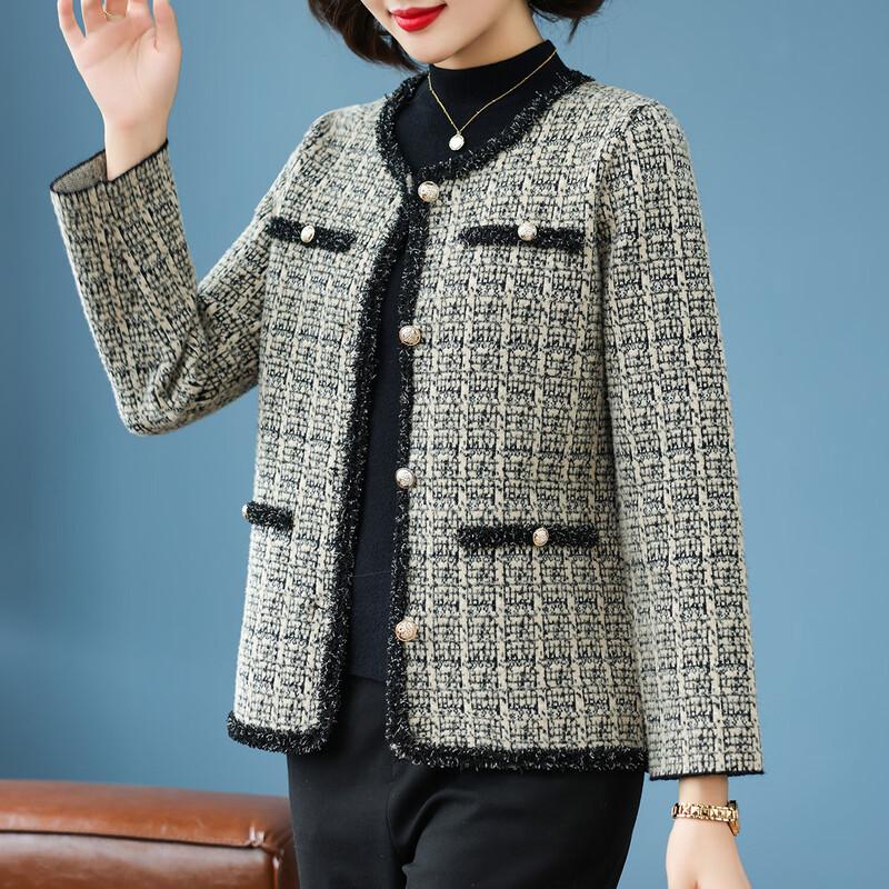 Mid-Aged Women's Elegant Plaid Cardigan Jacket