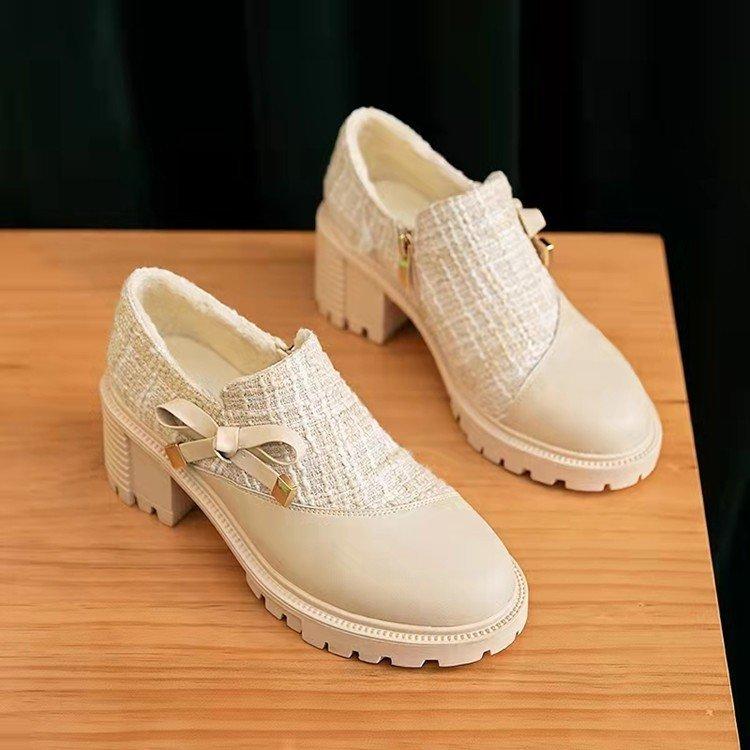 Large Size Mary Jane Shoes Spring and Autumn New Shallow Mouth Round Head with Skirt French Single Shoes Women