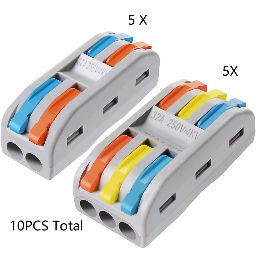 10 ks Mix 2/3 vodičových kompaktních spojovacích konektorů s barevnými, 2obvodové řadové spoje, 28-12 AWG