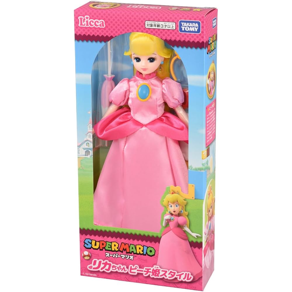 Takara Tomy Licca-chan Super Mario Peach Style Doll Toy for Pretend Play Ages 3 and Up