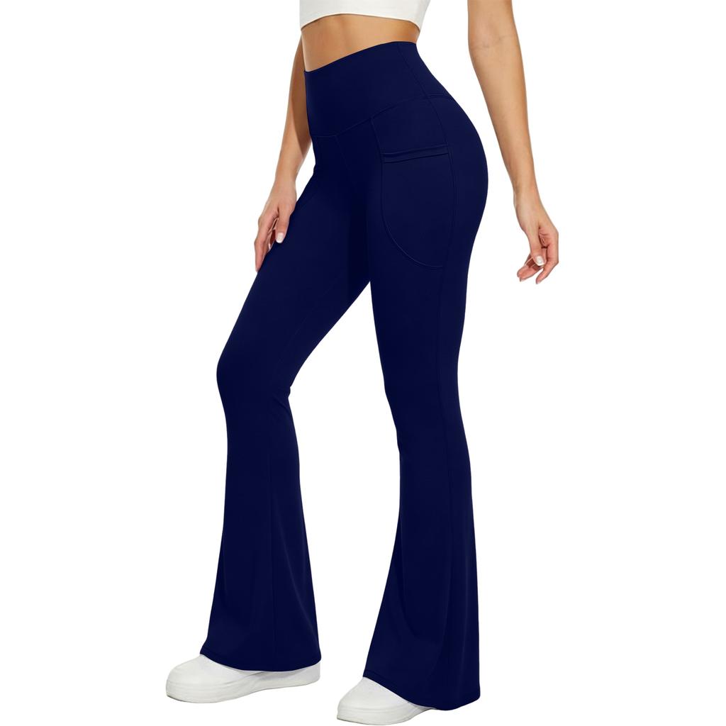 Women’s High Waist Flare Leg Yoga Pants with Wide Leg Design and Side Pocket for Comfortable Fit and Active Lifestyle