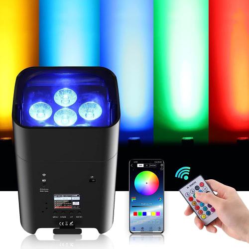 U`King 6x18W RGB LED Stage Lighting, Par Light, Rechargeable 8800mAh Battery, Wireless Operation with APP & Remote Control, WiFi, DMX, and Voice Contr