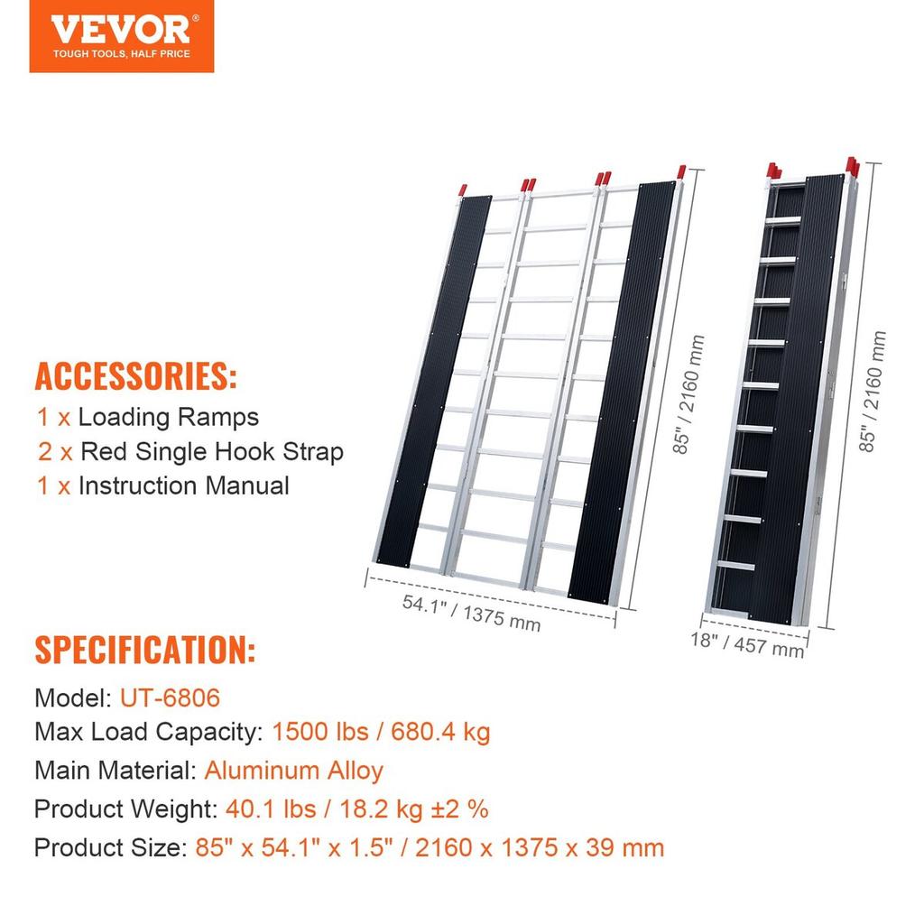 85" X 54" Extra Wide Aluminum Foldable Ramp 1500LBS Capacity Loading Ramp