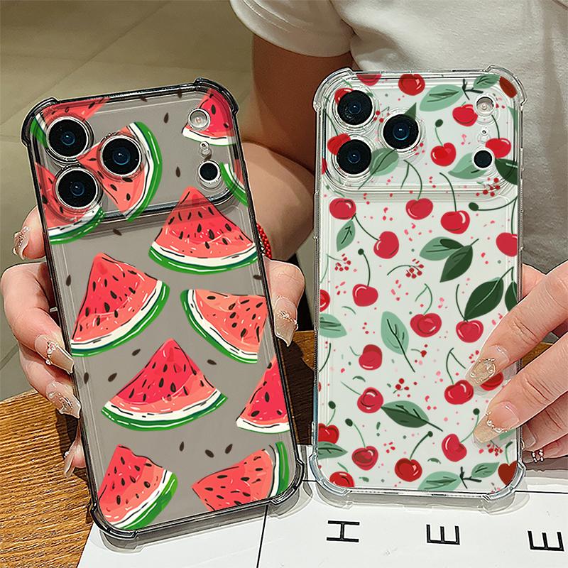 Kersenfruitpatroon Siliconen Telefoonhoesje Voor iPhone 17 Pro Max 16 15 Pro Max 14 13 12 Pro Max 11 Schokbestendig Zacht TPU Transparante Cover