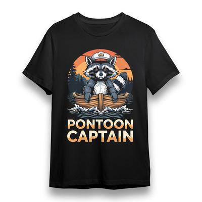 Men's Oversize T-shirt With PONTOON CAPTAIN Graphic Unisex Black 100% Cotton Tee