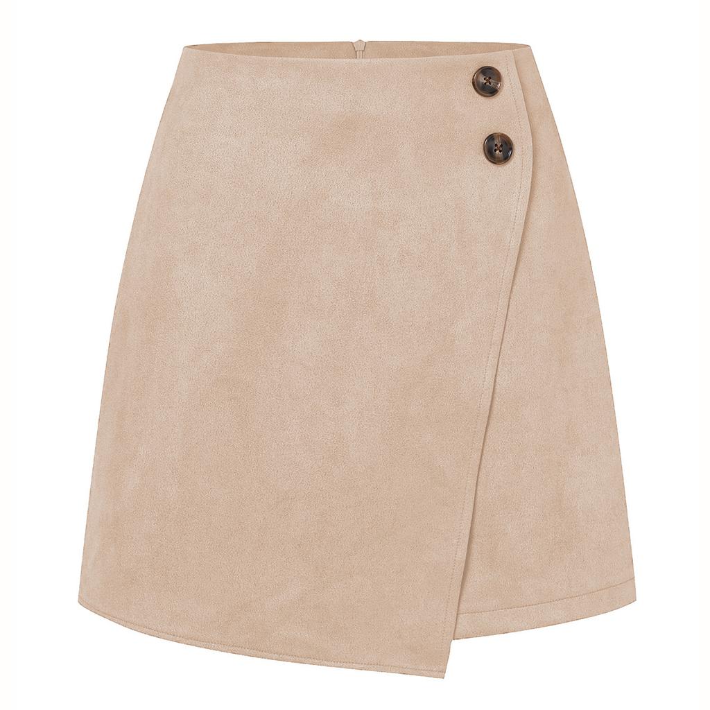 Suede Irregular Skirt Solid Color High-waisted Zipper Button Skirt Women