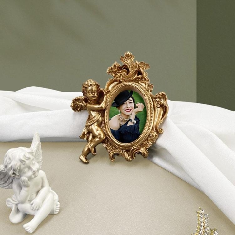 Victorian Resin Angel Figurine Photo Frame European Carving Picture Frame With Stand & Hook Artistic Photography Display