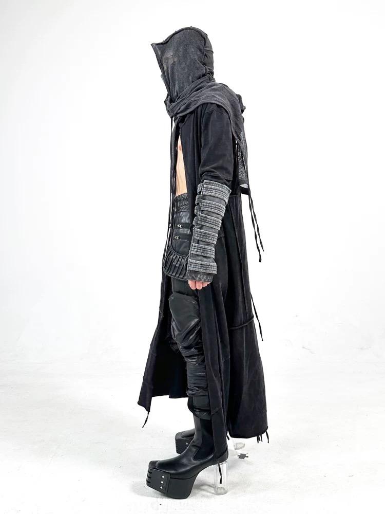 Punk Techwear Style Pure Cotton Mesh Vintage Scarf Men Women Distressed Irregular Design Gothic Hip Hop Tactical Shawl Wraps