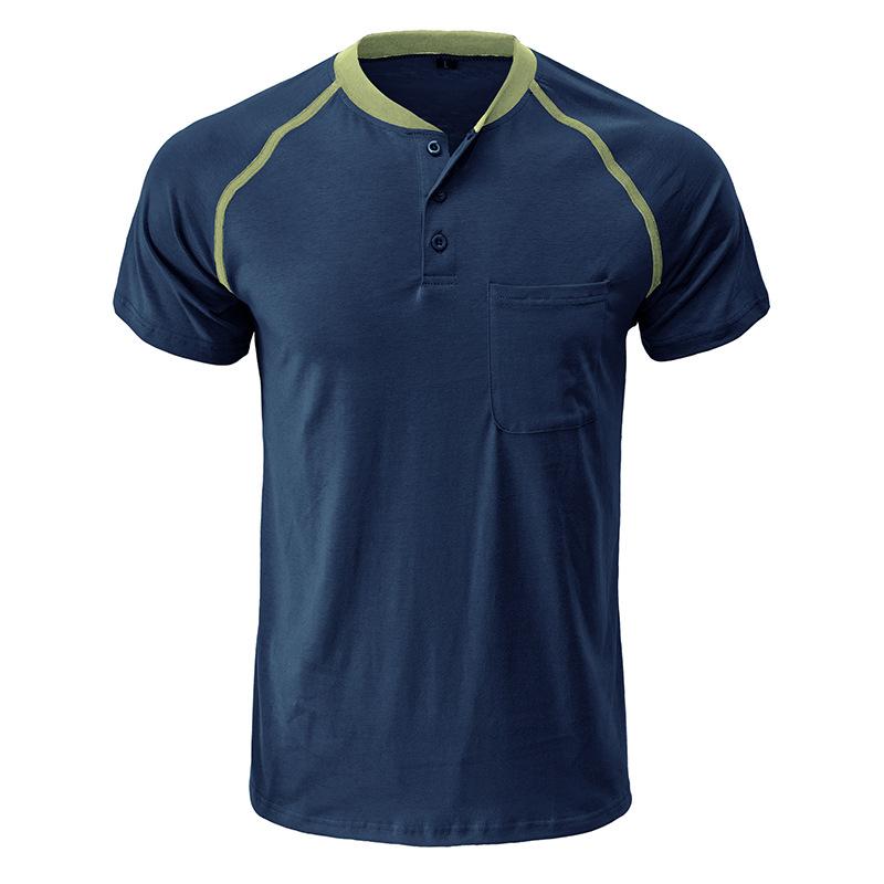 Summer men's Henley shirt colour blocking body shirt men fashion men's short-sleeved men's t-shirt tops