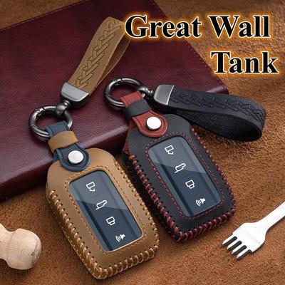 Leather Smart Car Key Case for Great Wall GWM WEY TANK 300 500 Tank300 Tank500 Remote Keychain Fob Chain Bag Holder Accessories