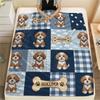 Blue Checkered Puppy Print Flannel Blanket,High Quality Comfortable for All Seasons,Home Decor,Warmth and Comfort,Perfect for Christmas Gifts