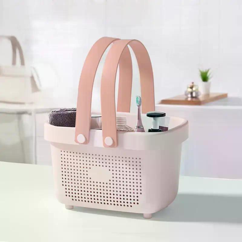 Plastic Storage Basket With Handle Portable Shower Caddy Tote Organizer Basket Bin For Bathroom Kitchen Dorm Room Bedroom, Green