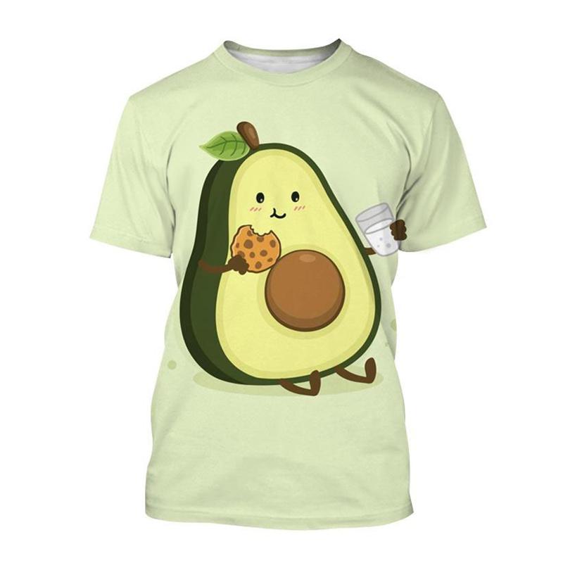 Modisches Avocado-Cartoon-Muster T-Shirt für Herren Frucht 3D-bedruckte T-Shirts Sommerlich lässige kurzärmelige Rundhals-Oberteile Lockere T-Shirts