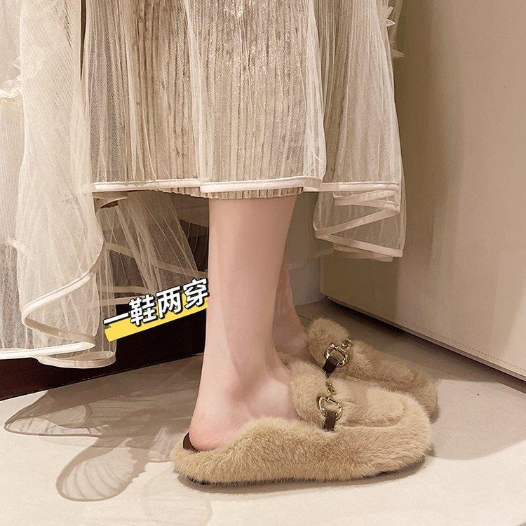 Light Luxury Style Fluffy Shoes Women's 2025 New Autumn and Winter Velvet Warm Platform Shoes One Pedal Women's Shoes Loafers Cotton Shoes