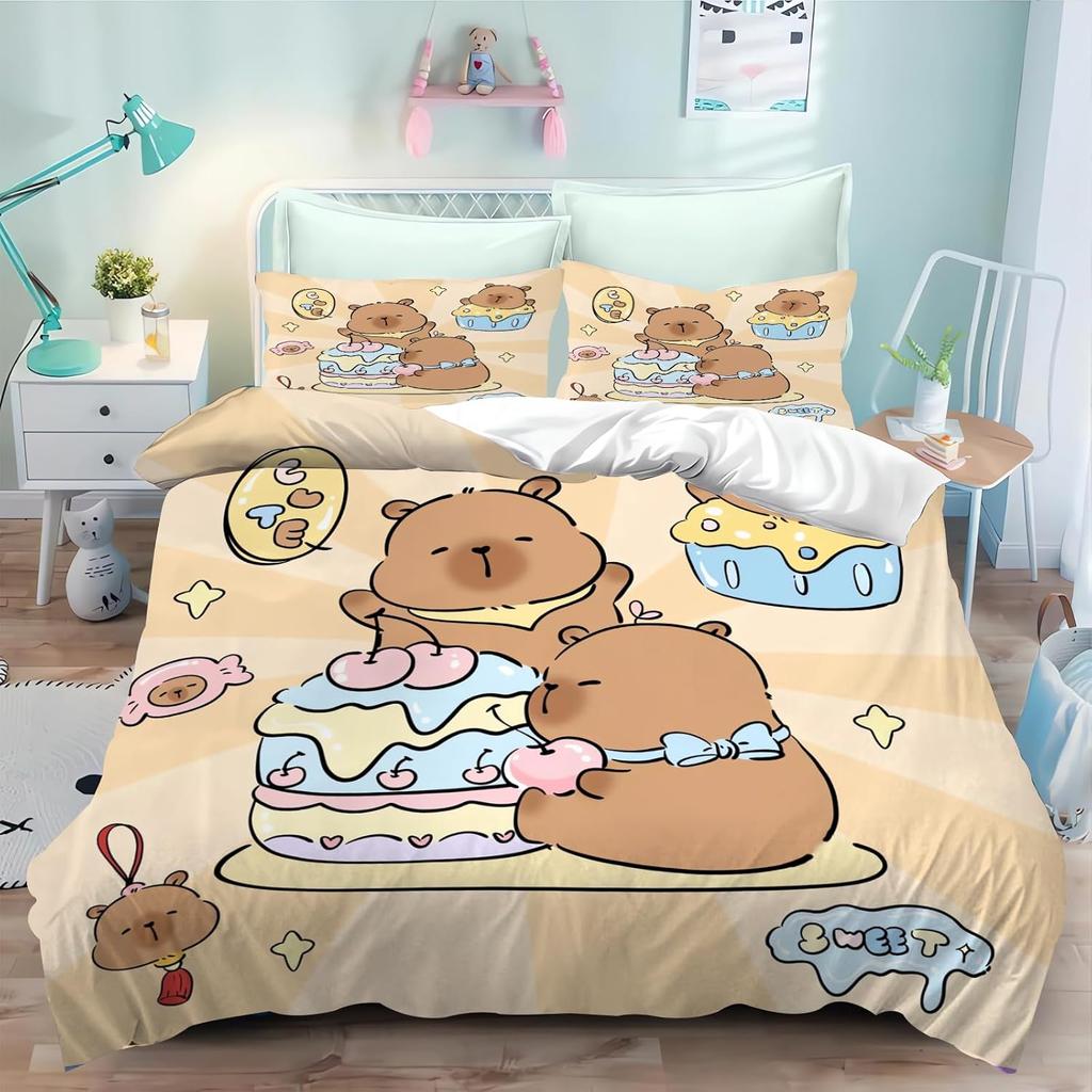 Set Biancheria da Letto Capibara, Set Copripiumino per Bambini Amanti dei Capibara, Divertente Copripiumino in Microfibra Capibara con Cerniera e Federe