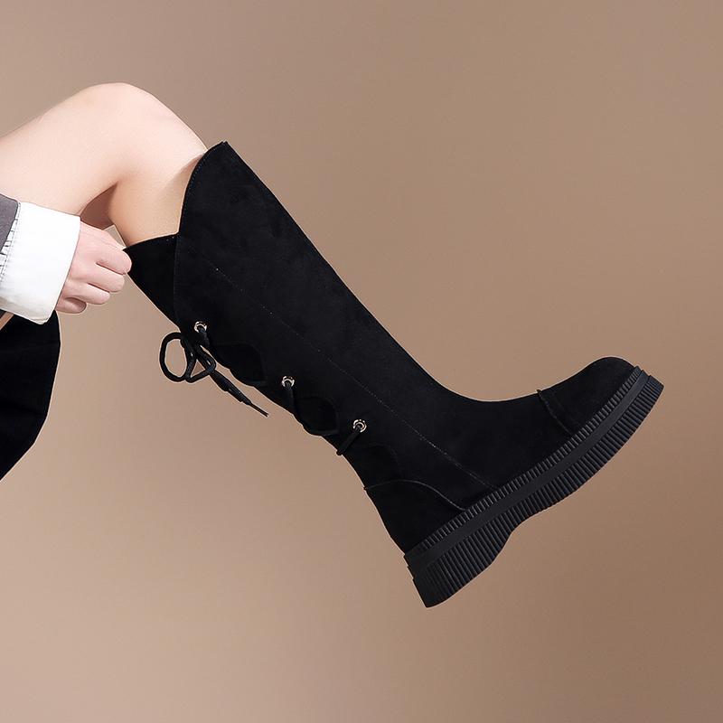 Winter Khaki Shoes for Women Faux Suede Boots Round Head Knee Boots Women Fashion Long Casual Women's Boots 2024 Botas Mujer